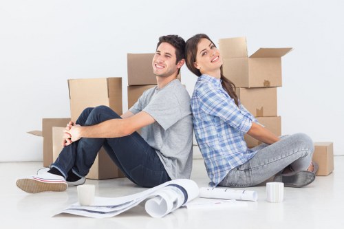 Moving boxes and household belongings ready for transport in North Harrow