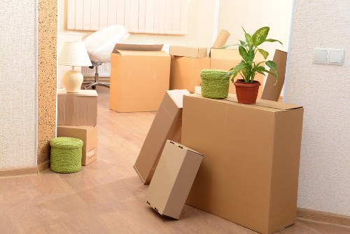 Packed household items and moving supplies for North Harrow removals
